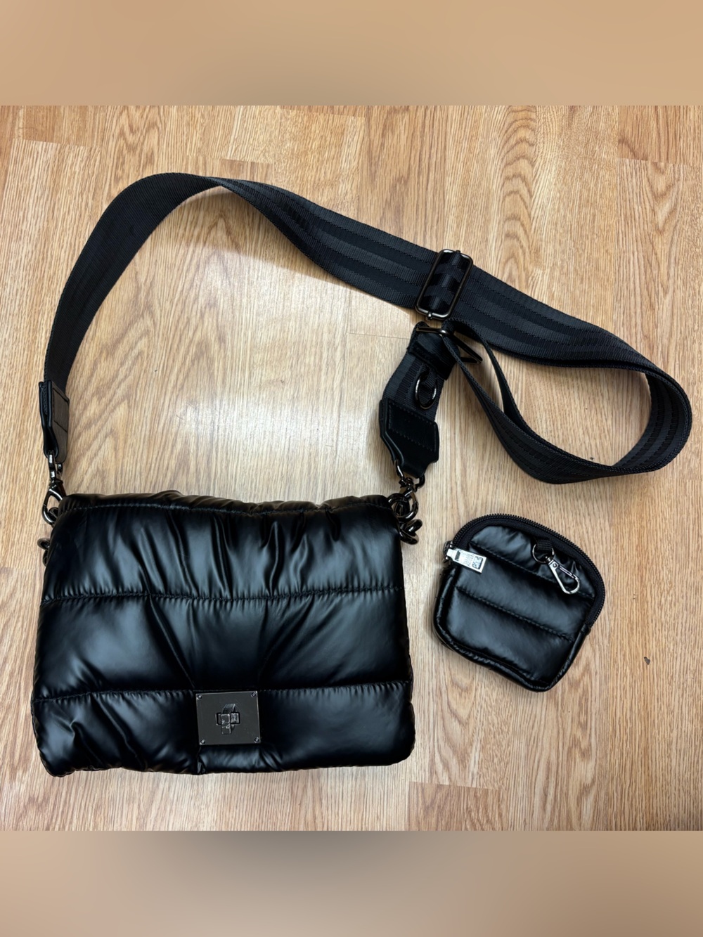 THINK ROYLN Black Puffer Crossbody Bag with Removable Strap